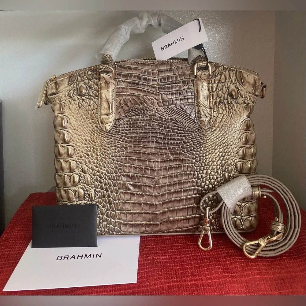 NWT…BRAHMIN… SATCHEL/CROSSBODY CROCODILE/ALLIGATOR EMBOSSED HANDBAG - Picture 15 of 16